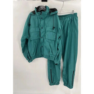 VINTAGE 90'S Eddie Bauer Ultrex Jacket Pants Suit 2 Piece Nylon Zip Hooded MED